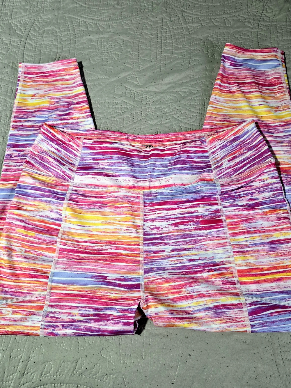 Pro Player' Bright Multicolor Striped Leggings - Pink Purple Yellow Blue